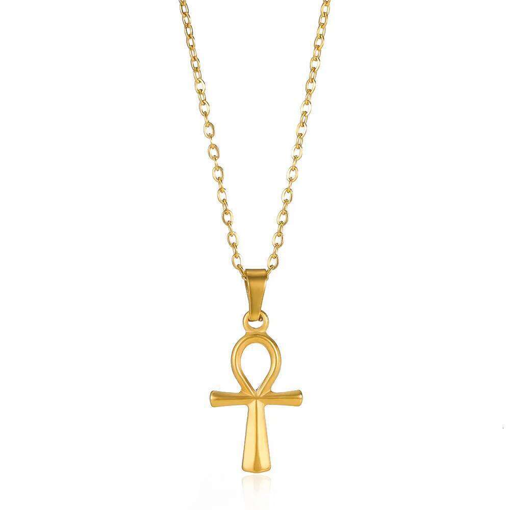 Stainless Steel Pendant Necklace For Women Men Gold Color Ancient Egypt Ankh Cross Charm Choker Jewelry Hip Hop Gift H260112