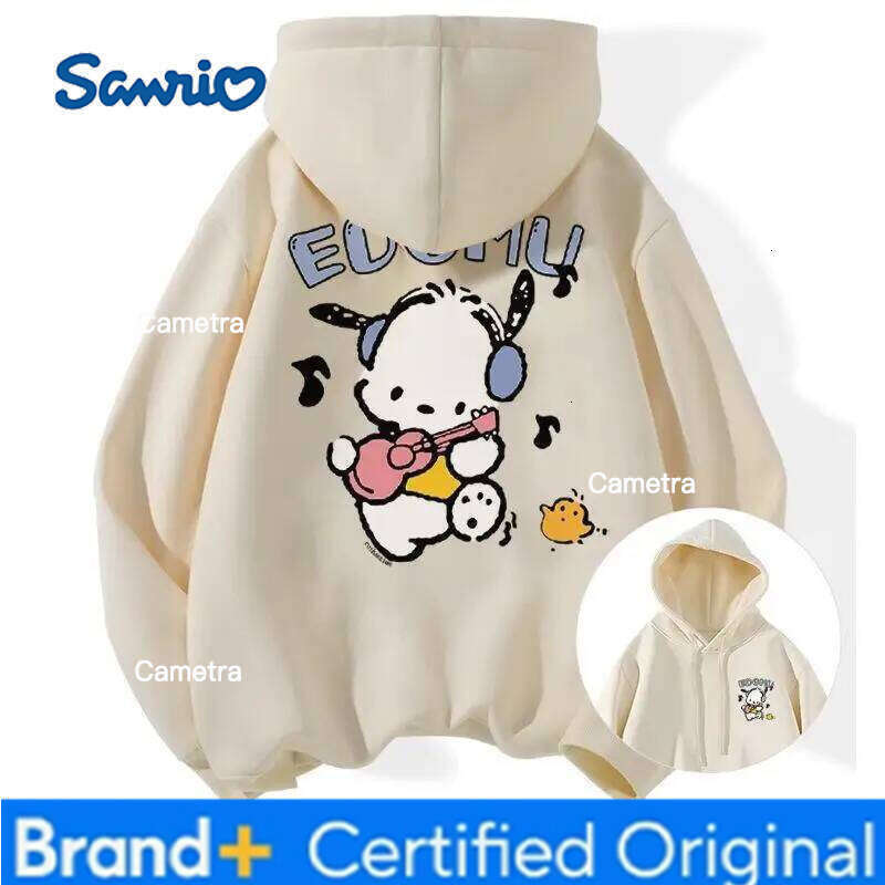 Sanrio Pochacco Hoodie Silver Fox Fleece Cartoon Print Korean Style Trendy Women's Men's Casual Autumn Winter Cozy Sweatshirt H260112