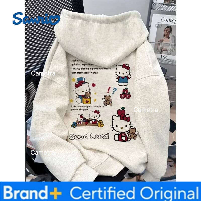 Sanrio Women's Hoodies Autumn Winter Clothing Japanese Anime Cute Hello Kitty Print Hooded Sweatshirt Y2K Oversized Cotton Pullower H260112