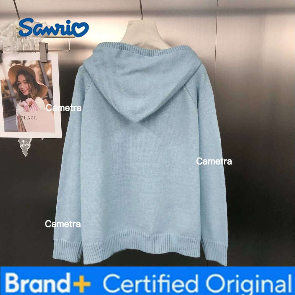 Sanrio New Korean Style Sweet And Stylish Versatile Cartoon Jacquard Knitwear Fashion Loose Casual Blue Hooded Pullover Sweater Women H260112