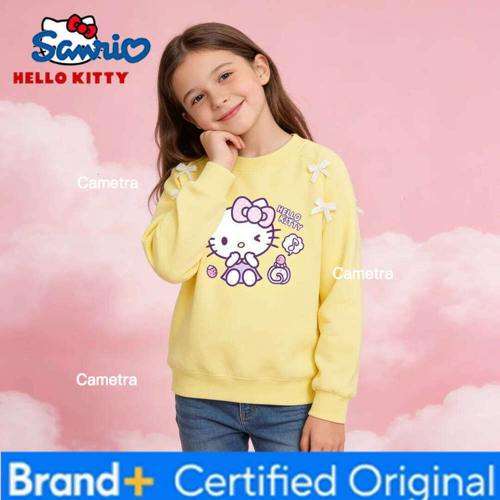 Sanrio Hello Kitty Kids Clothes Round-neck Cotton Comfortable Pullovers Stylish Cute Pattern Bow Decor Sweatshirt Long-sleeved T-shirt H260112