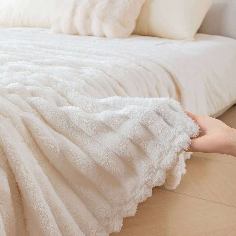 1pc solid color thick wide stripe multifunctional can be used as bed sheet covering nap blanket, pet blanket XJ260112