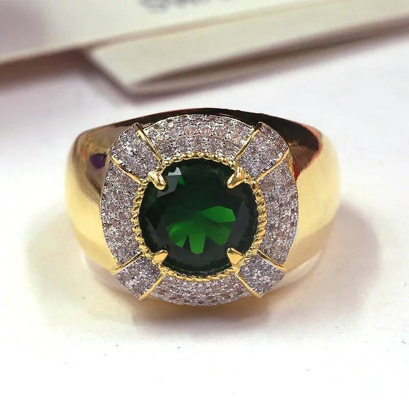 Exquisitely 18KRGP Golden Plated Ring 1.28 Ct Green Russian Nano Stone Vintage Engagement Rings for Men Women Fashion Jewelry - view 3
