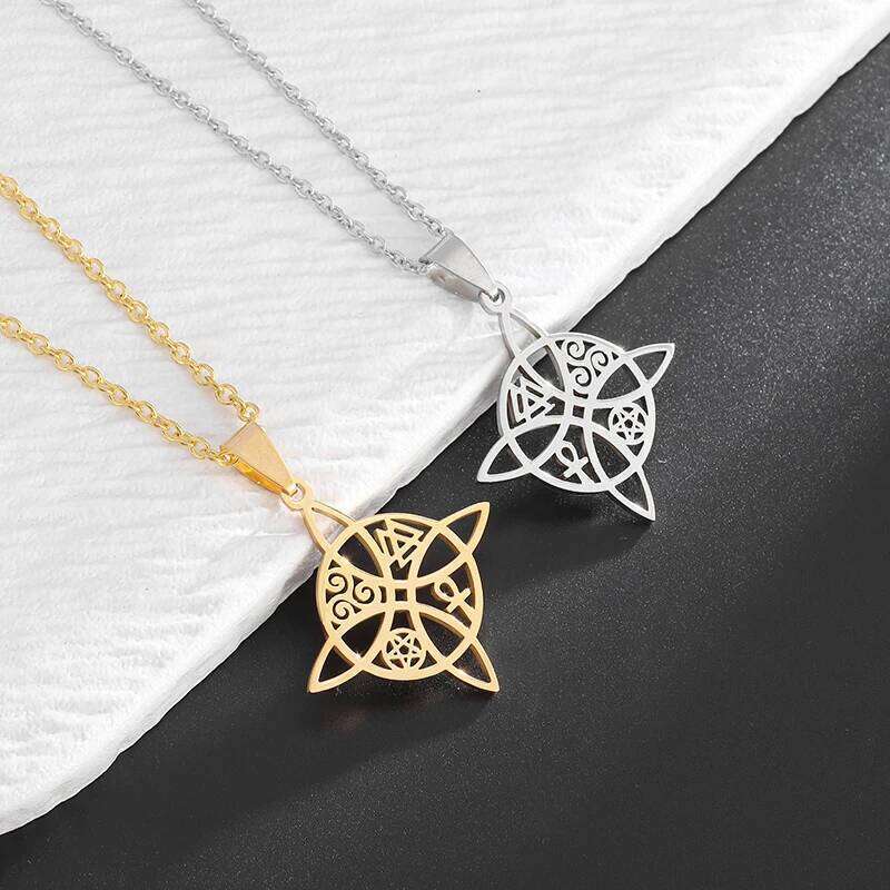 Witchcraft Witch Necklace Irish Trinity Knot Triple Spiral Pendant Stainless Steel Ankh Cross Pentagram Amulet Jewelry H260112