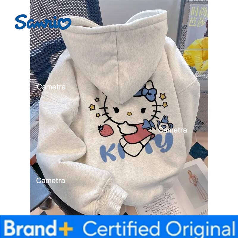 Sanrio Japanese Anime Autumn Winter Women's Clothing Hoodies Cute Hello Kitty Print Hooded Y2K Sweatshirt Oversized Cotton Pullower H26011211