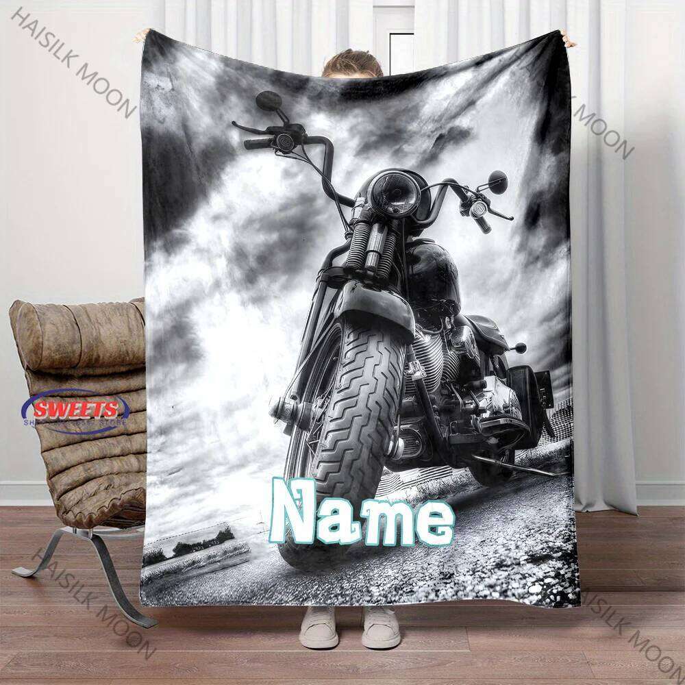Personalized Name Customization - Vintage Motorcycle Printed Blanket Gifts for Husband Son, Birthday Christmas Thanksgiving Gift XJ260112