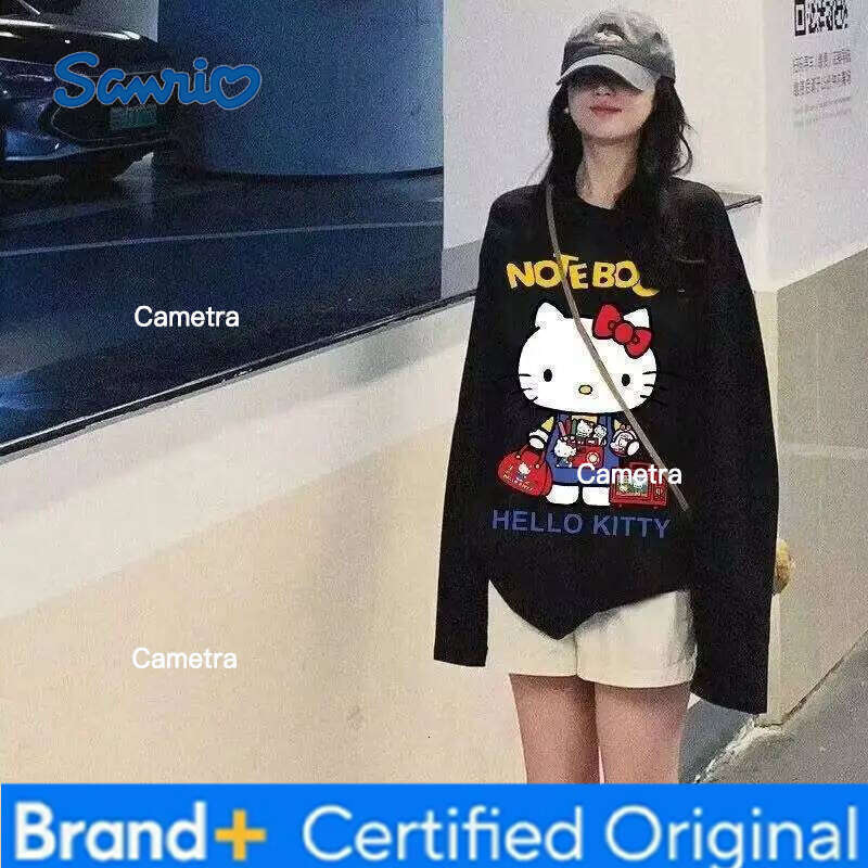 Sanrio Hello Kitty Woman's T-shirt Autumn Cartoon Print Casual Versatile Round Neck Top Winter Fashion Warm Base Shirt H260112