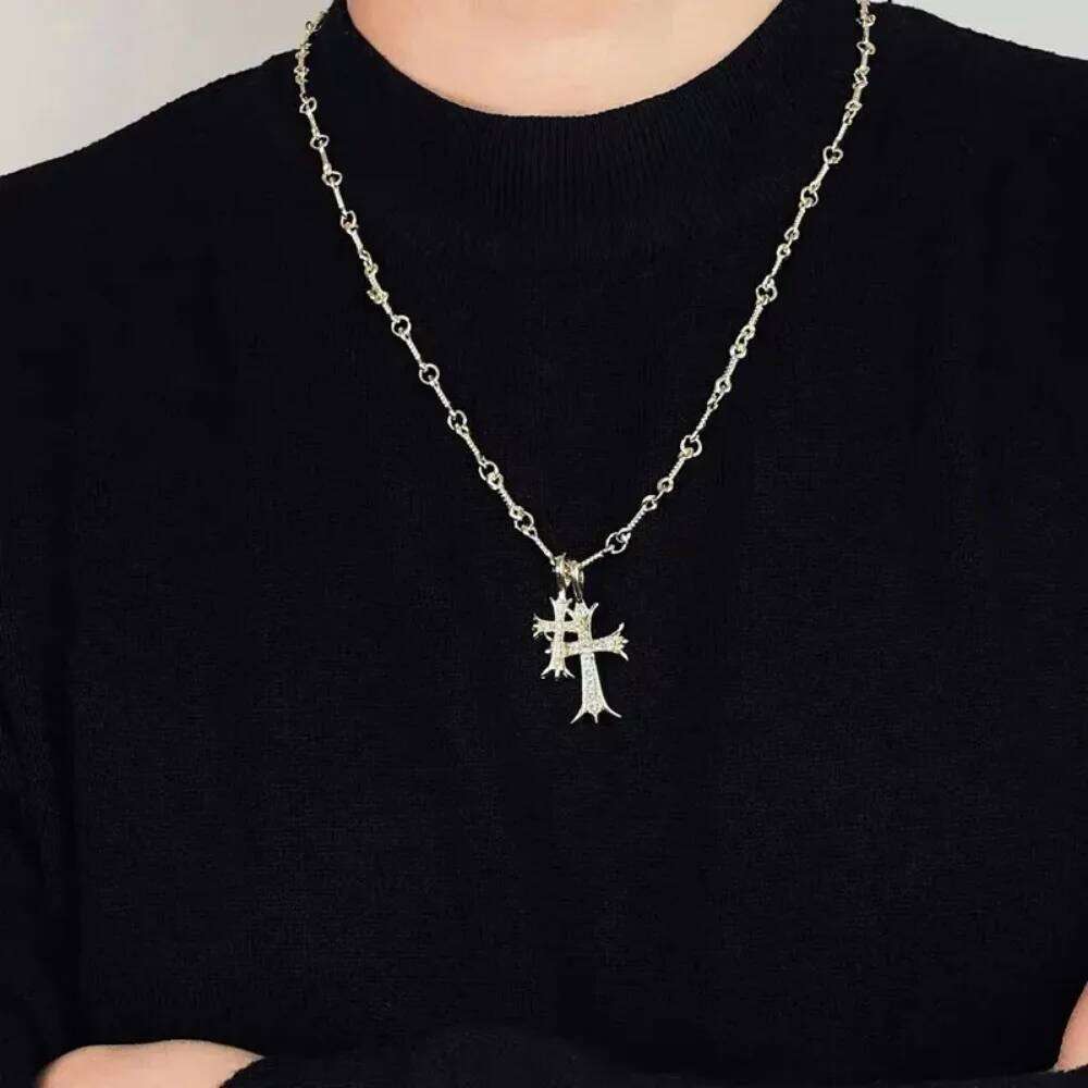 Double Vintage Zircon Cross Pendant White Gold Filled Party Pendants Chain Couples Hip Hop Choker Necklace Jewelry H260112