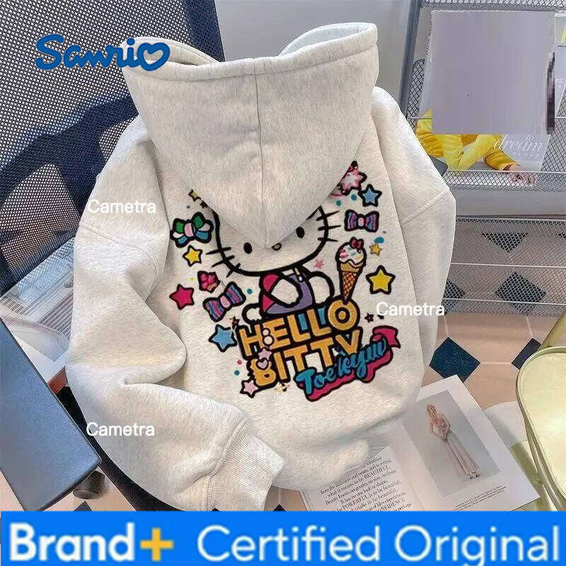 Sanrio Hello Kitty Sweatshirts Cuteore Cartoon Young Girl Autumn Long Sleeve Tops Woman Clothing Running Outerwear New H260112