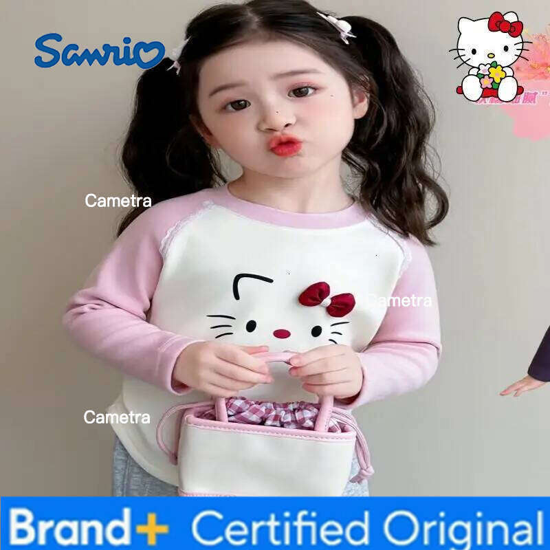 Sanrio Hello Kitty Velvet Girls' Bottom Coat Autumn Winter Western T-Shirt 2025 New Warm Kids Thickening Children Top Clothing H260112