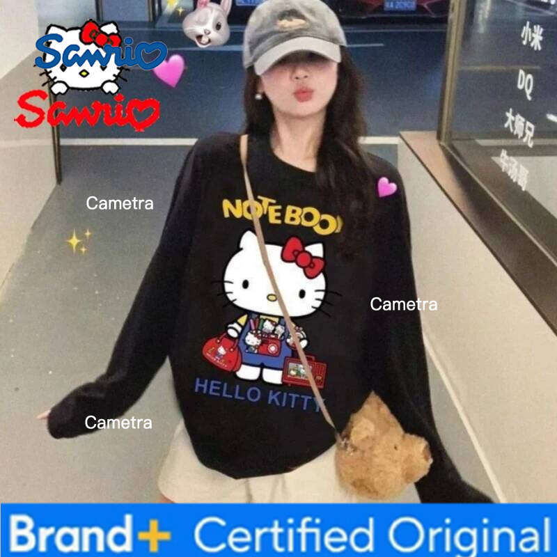 Sanrio Hello Kitty Woman's T-shirt Autumn Cartoon Print Casual Versatile Round Neck Top Winter Fashion Warm Base Shirt H260112