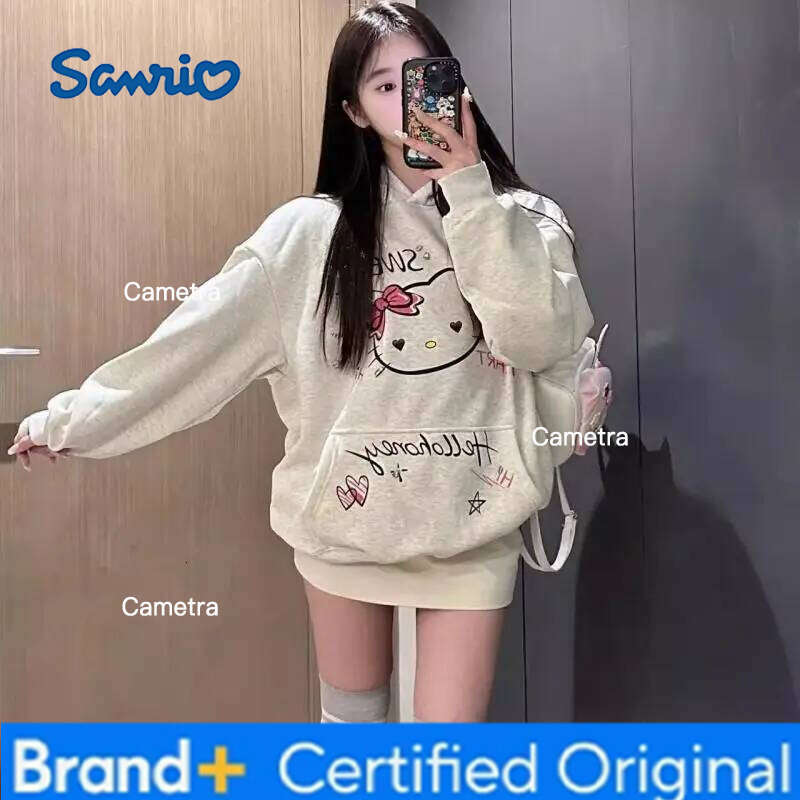 Sanrio Kawaii s Pure Cotton Autumn and Winter New Hello Kitty Katie Hooded Sweatshirt Women's Loose Hoodie Top Hot H2601121