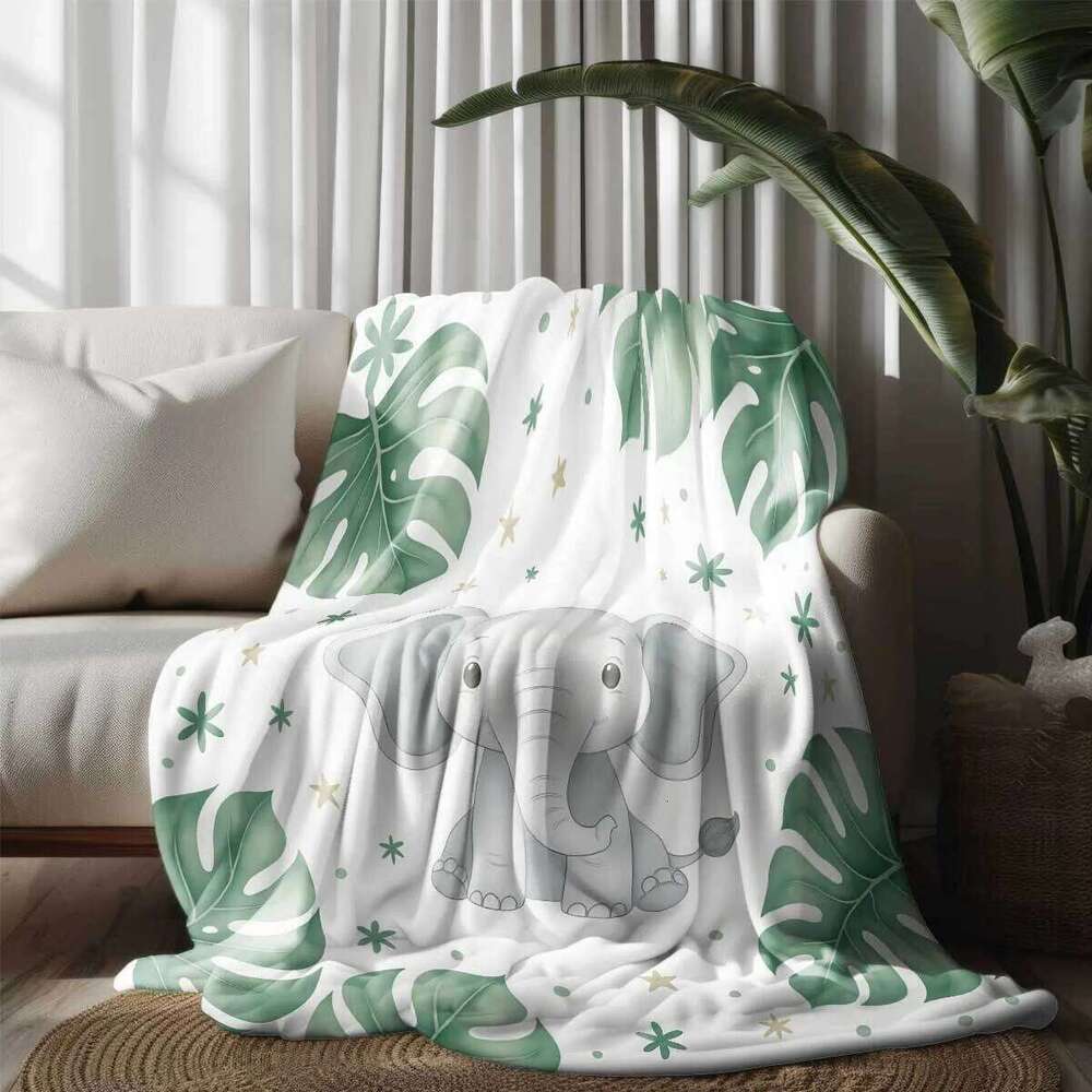 Cute Elephant Leaf Flannel printed blanket all seasons suitable for living room office sofa and travel 180x250CM XJ260112