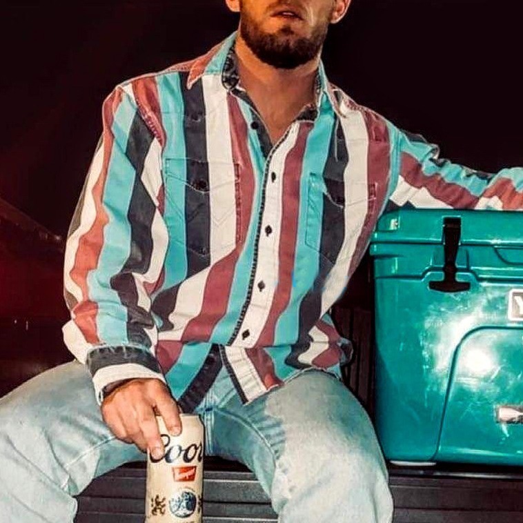 Men's Long Sleeve Western Denim Shirt, Outdoor Casual Party, HD Pattern, Soft And Comfortable Button Lapel T-shirt