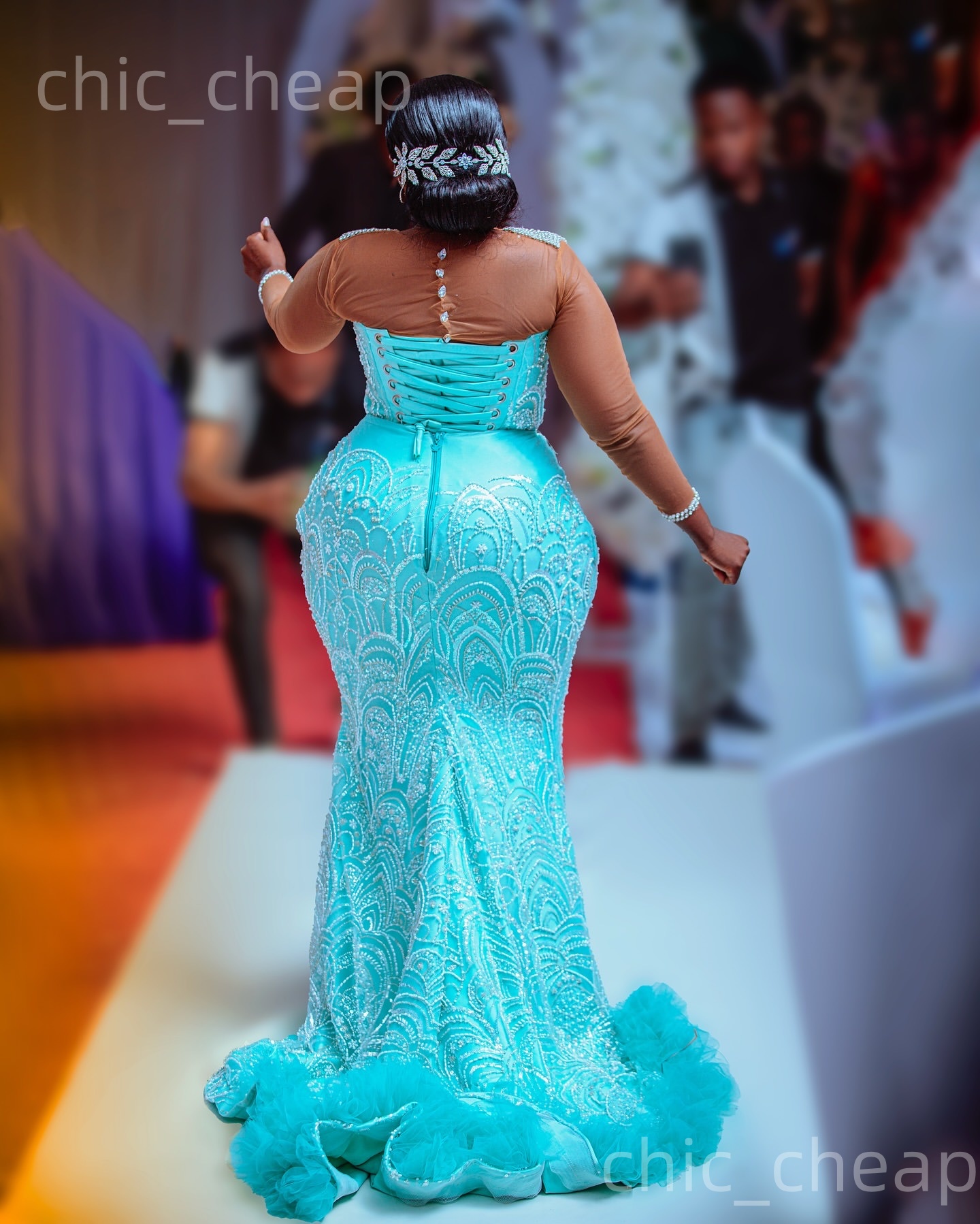 Aso Ebi Sky Blue Mermaid Prom Dresses 2026 Beaded Crystals Full Sleeves Evening Formal Party Second Birthday Engagement Gowns Dress For Special Occasi