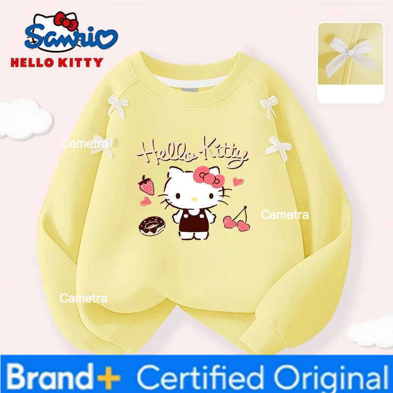 Sanrio Hello Kitty Kids Soft Comfortable Girls Cute Pattern Crew-neck Pullover Hoodies Lightweight Breathable Sweatshirt H260112