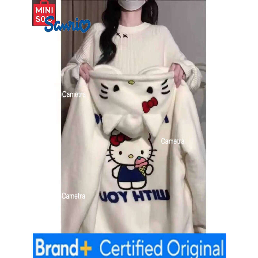Sanrio MINISO Cartoon Cute Hello Kitty Lamb Women's Autumn and Winter Plus Plush Thick Cardigan Coat H260112