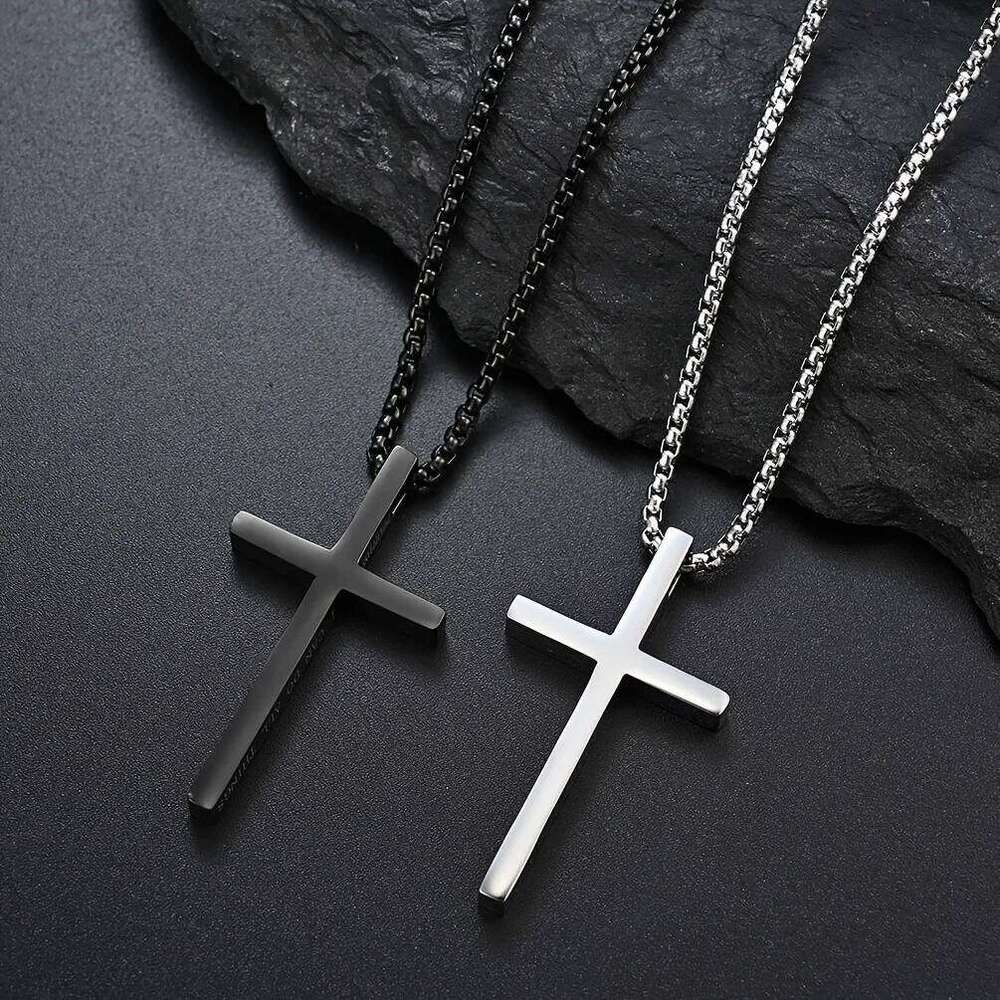 Collar Hombre Stainless Steel Male Jesus Cross Necklace Bible Verse Man's Necklaces for Man Collier Homme Fathers Day Gifts H260112