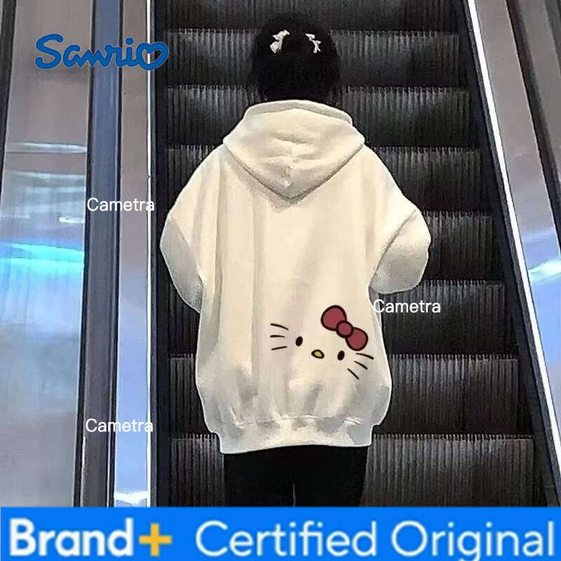 Sanrio MINISO Women's Hoodie Clothes with Cute Hello Kitty Print Sweatshirt Fashionable Harajuku Casual and Loose H260112