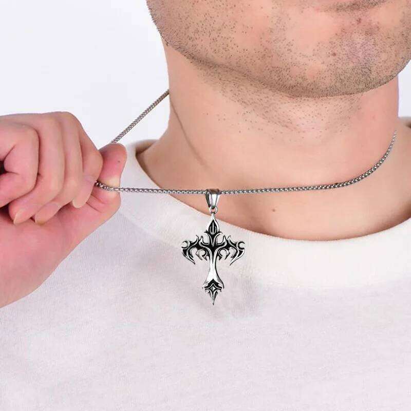 Hip Hop Fashion Jewelry Unique Design Stainless Steel Flame Cross Pendant Necklace Goth Necklaces Gift for Women Men H260112