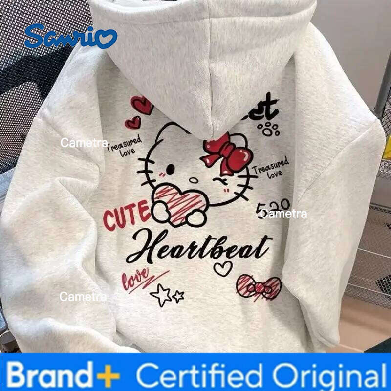 Sanrio Hello Kitty Kawaii Anime Fashion Casual Autumn Winter Fleece Hooded Sweatshirt for Men and Women Women's Sports Suit H260112