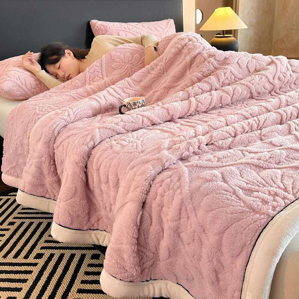 1Pc Carved Velvet Warm Autumn Winter for Bed Soft Fluffy Blankets Warmth Cozy Coral Flannel Sofa Cover Blanket Nap XJ260112