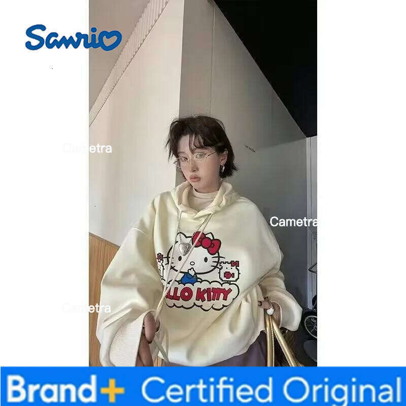 Sanrio American Retro Hello Kitty Printed Hoodies Loose Couple Hooded Sweatshirt Pullover Kawaii Streetwear Kpop Women Clothing H2601121