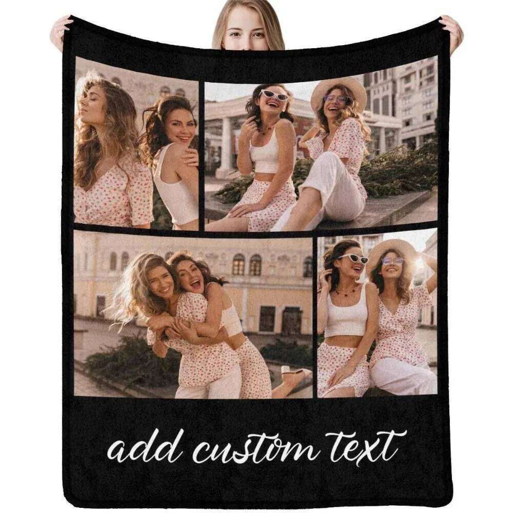 1 piece of comfortable custom photo collage text, customized with 4 pictures, flannel blanket XJ260112