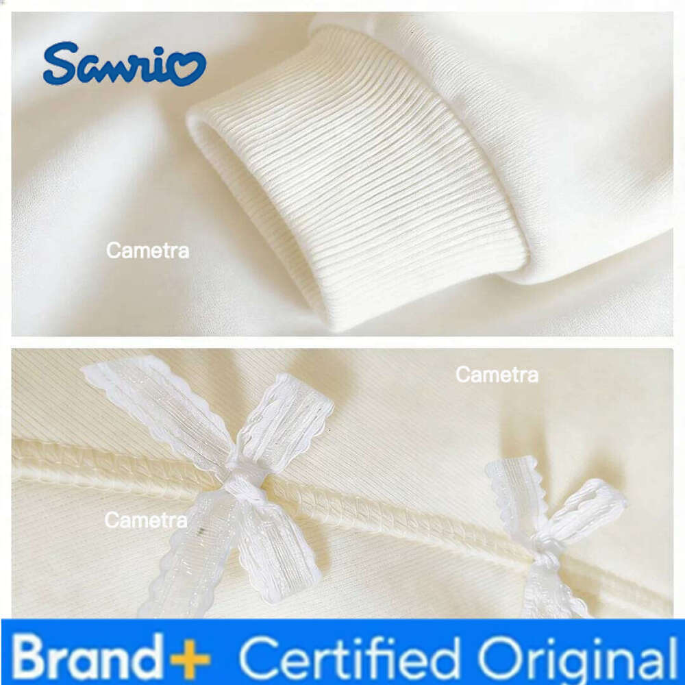 Sanrio Hello Kitty Kids Crew-neck Hoodies Girl Beige Trendy Bow Decor Sweatshirt Autumn Winter Breathable Comfortable Pullover H260112