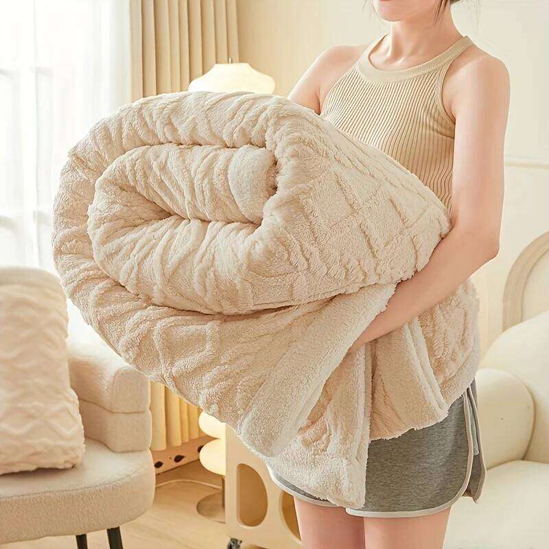 1pc Jacquard Sherpa Weighted 3KG for Adults,Good For SleepAll-Season Thickened Calming & Sleep Aid, Faux Rabbit Blanket XJ260112