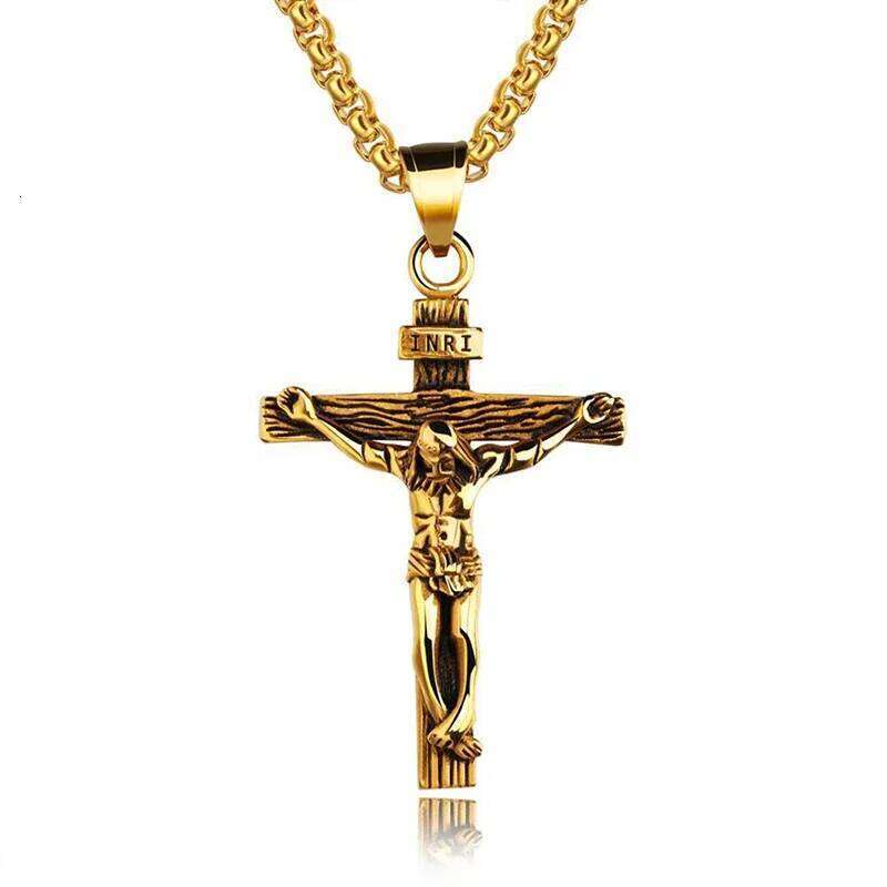 2025 Religious Jesus Stainless Steel For Men Gold Silver Color Cross Pendent With Chain Necklace Jewelry Gift H260112