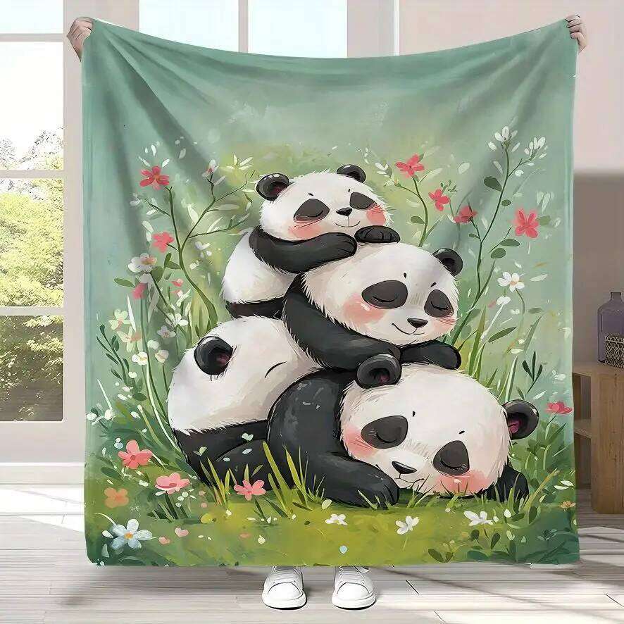 Cozy Panda-Themed Flannel Throw Blanket Soft Warm All-Season Luxury Bedspread with Adorable Panda & Bamboo Forest Des XJ260112