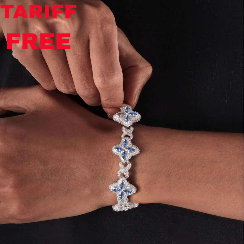 Fashion Pink Blue Colorful Clover Bracelet Necklace Iced Brass 5A VVS Moissanite Diamond Chain Adjustable Women's Gift f3
