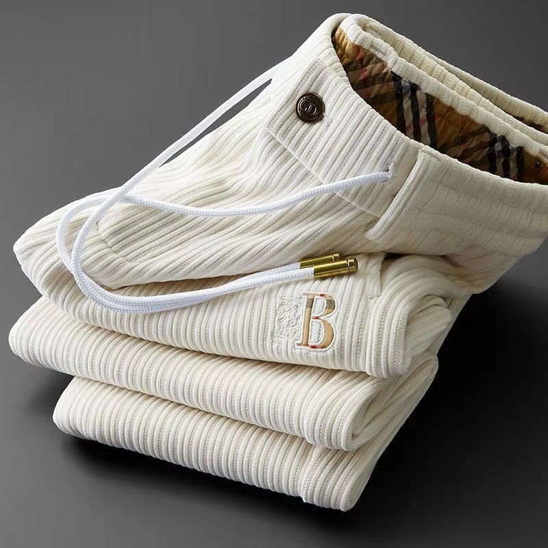 Trendy Lightweight Luxury Soft Corduroy Men's Casual Sports Pants Spring Autumn Straight Leg Elastic Waist Cotton Pant