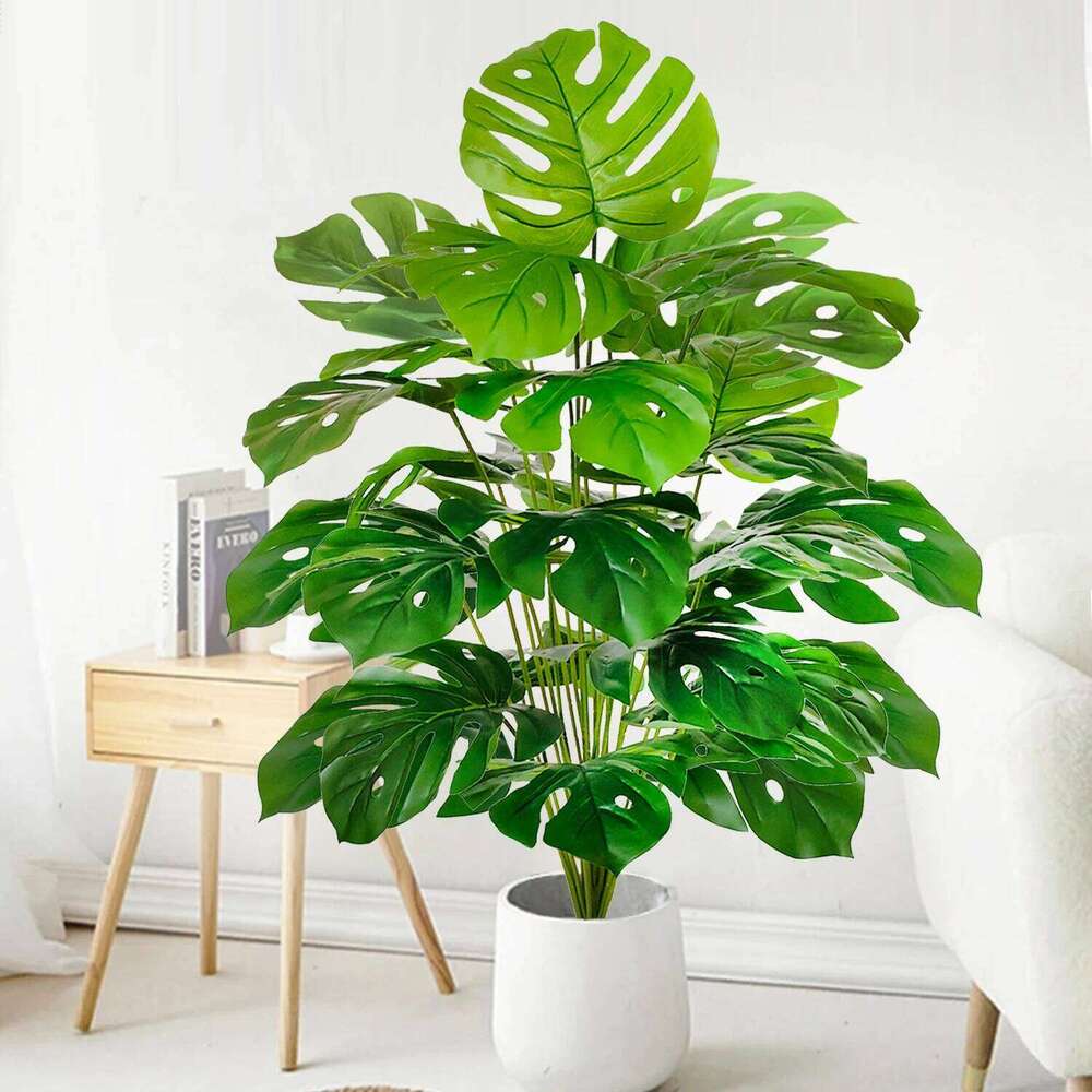 52-104cm40.94in Artificial Monstera Fake Palm Tree Plastic Turtle Leaf Green Plant for Home Garden Room Office Decor 26W0112