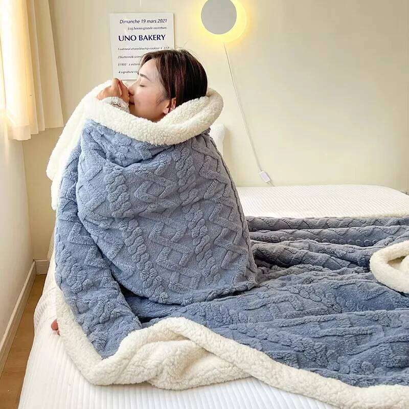 Lamb Wool Blanket Winter Thickened Warm Nap Throw Tuff Fleece Solid Color Coverlet for Home Comfort XJ260112