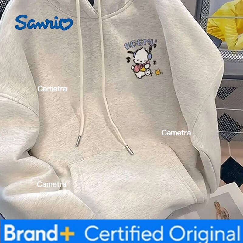 Sanrio Pochacco Hoodie Silver Fox Fleece Cartoon Print Korean Style Trendy Women's Men's Casual Autumn Winter Cozy Sweatshirt H260112