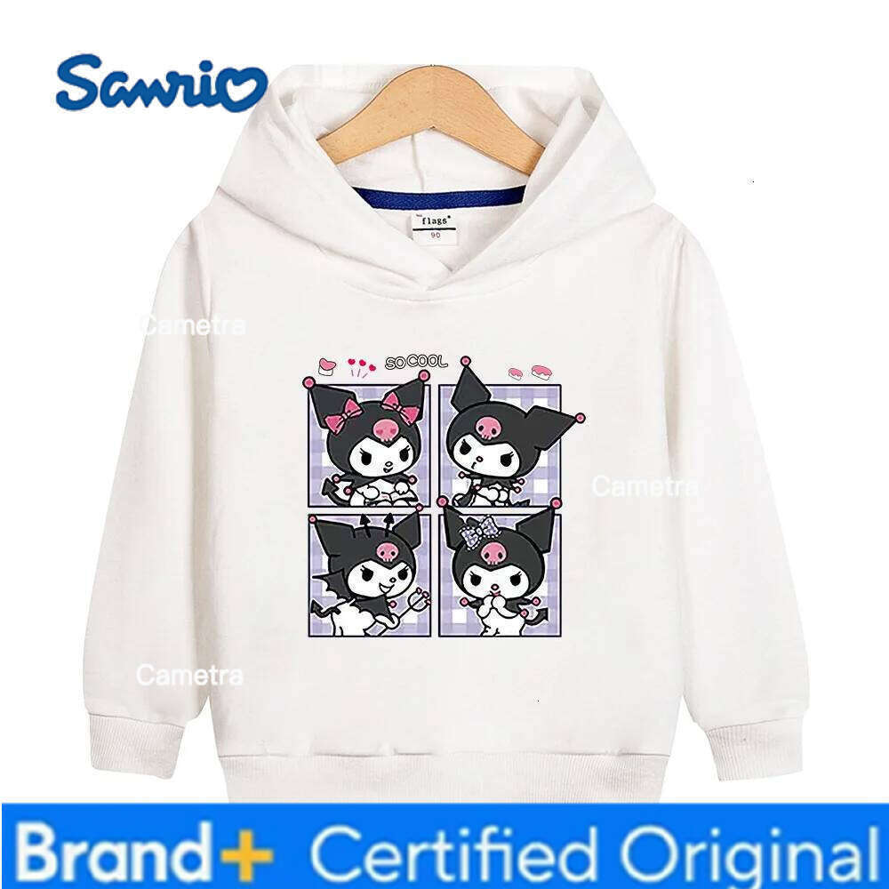 Sanrio Girls cute Kuromi print fashionable versatile pullover tops fall and winter outdoor leisure sports children's warm hoodie H260112