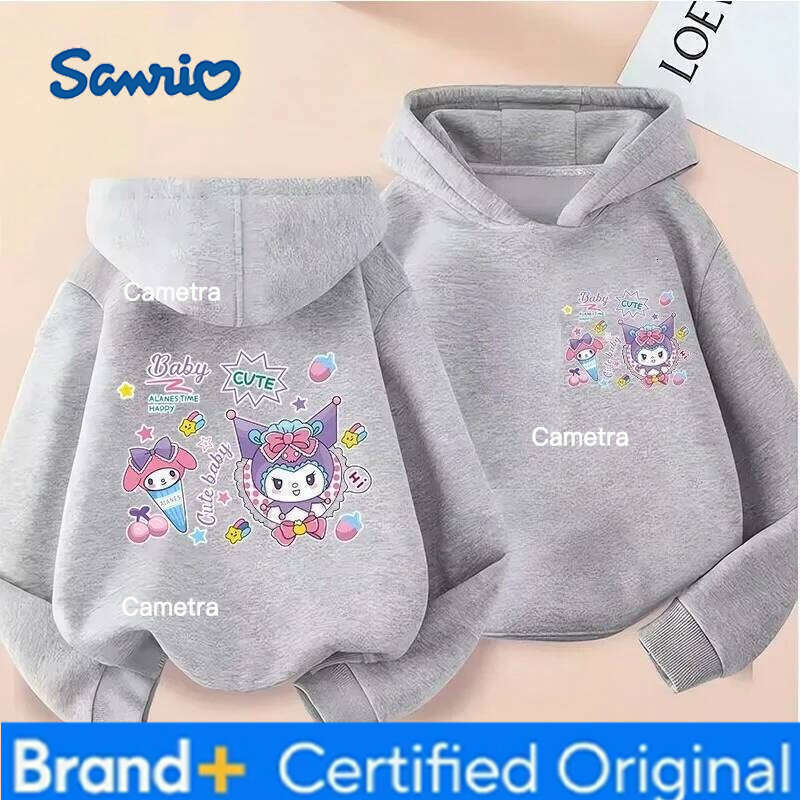 Sanrio Kuromi Boy Girl Hoodie Street Casual Sport Kawaii Harajuku Y2K Children Long-sleeve Autumn Winter Sweatshirt Clothing Top H260112