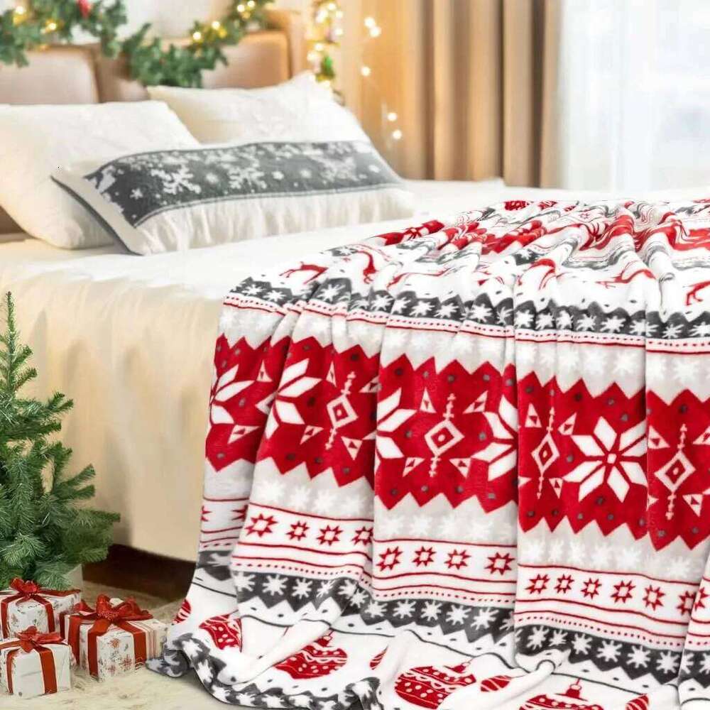 Christmas for Couch - Holiday Flannel Fleece Blanket with Reindeer & Snowflakes | Warm Winter Cabin Throw Decor, XJ260112