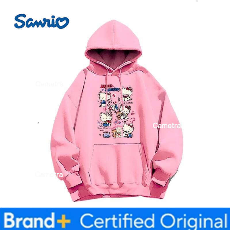 Sanrio Hello Kitty College Loose Sweater Cute Cartoon Cat Women's Hooded Hoodie Fashionable Trendy Girls' Top H260112