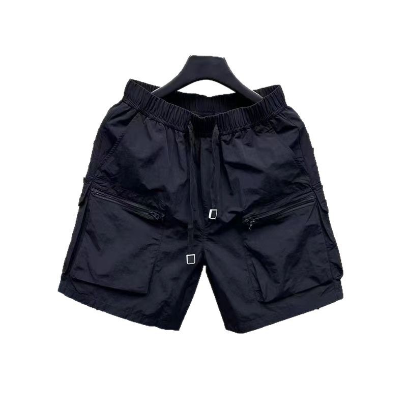 Summer Men's Loose Street Casual Shorts Elastic Waist Solid Pockets Patchwork Trend Shorts Fashion High Street Men Clothing