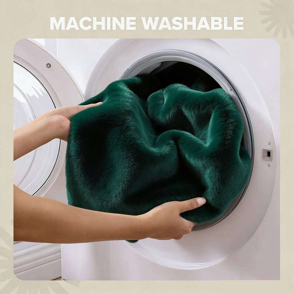 Euphoria Plush Faux Fur Blanket, Warm Fluffy Throw for Couch or Bed, Luxury Bedroom Decor, Machine washable, Green XJ260112