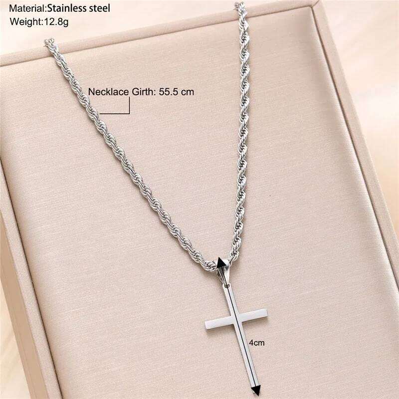 Stainless Steel Cross Pendant Necklace for Men Boys 18K Gold Plated Silver Simple Twisted Chain Fashionable Jewelry Beach Party H260112