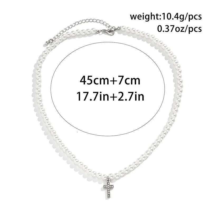 Cool Y2K Neck Chains for Men Korean Fashion Necklace Cross Pendant with Rhinestone Teenager Pearl Choker Jewelry H260112