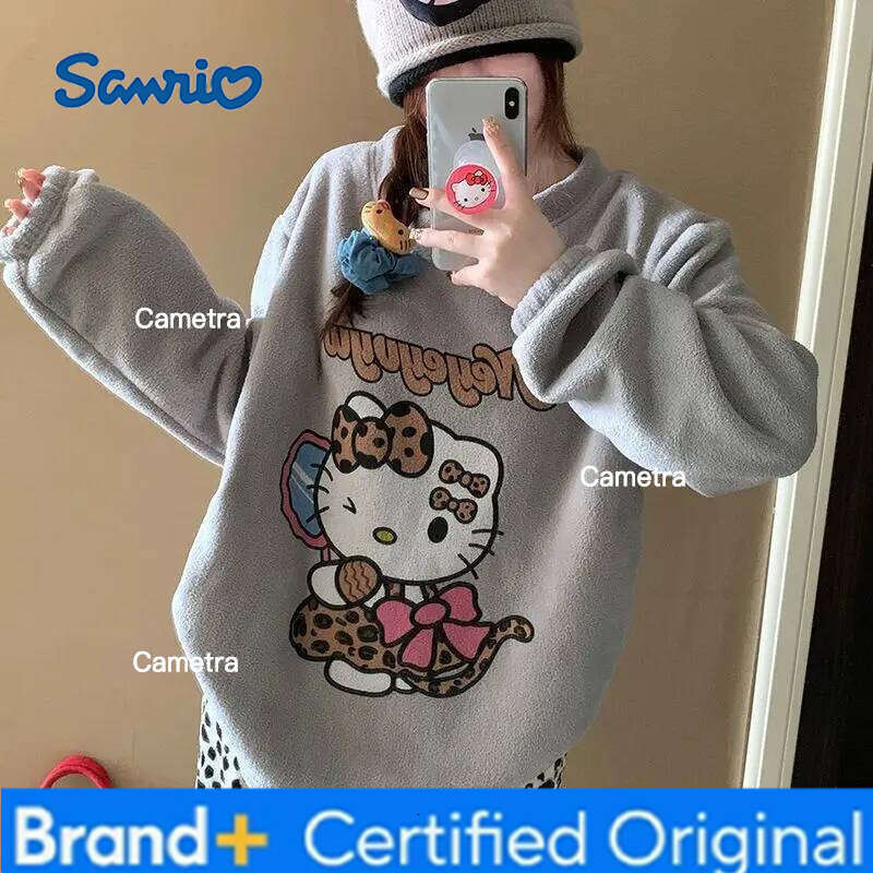 Sanrio Girl Home wear microvilli hello kitty kawaii Cartoon Student Casual Autumn and winter Round neck Loungewear set new style H260112