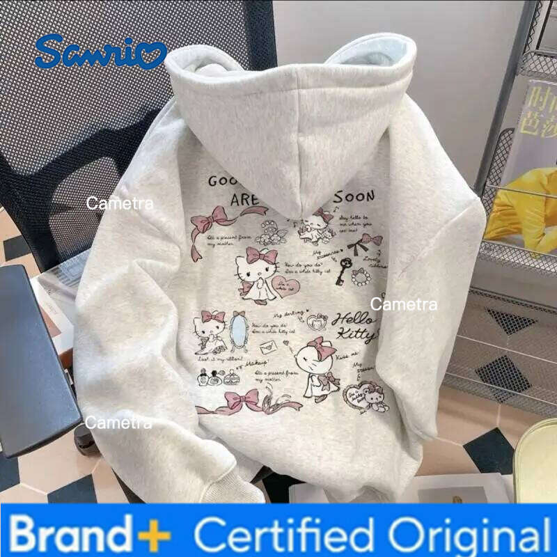 Sanrio Hello Kitty Hooded Sweatshirts Cuteore Cartoon Autumn Long Sleeve Leisure Versatile Tops Woman Clothing Outerwear H260112
