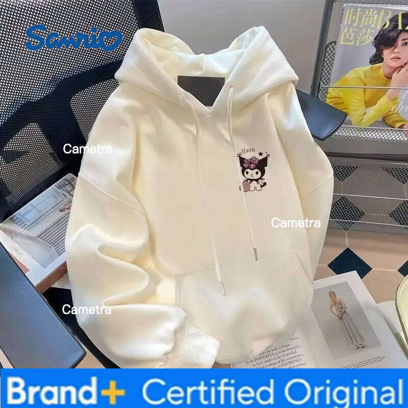 Sanrio Kuromi Hoodie Silver Fox Fleece Cartoon Print Korean Style Loose Fit Women's Casual Autumn Winter Trendy Cool Sweatshirt H260112