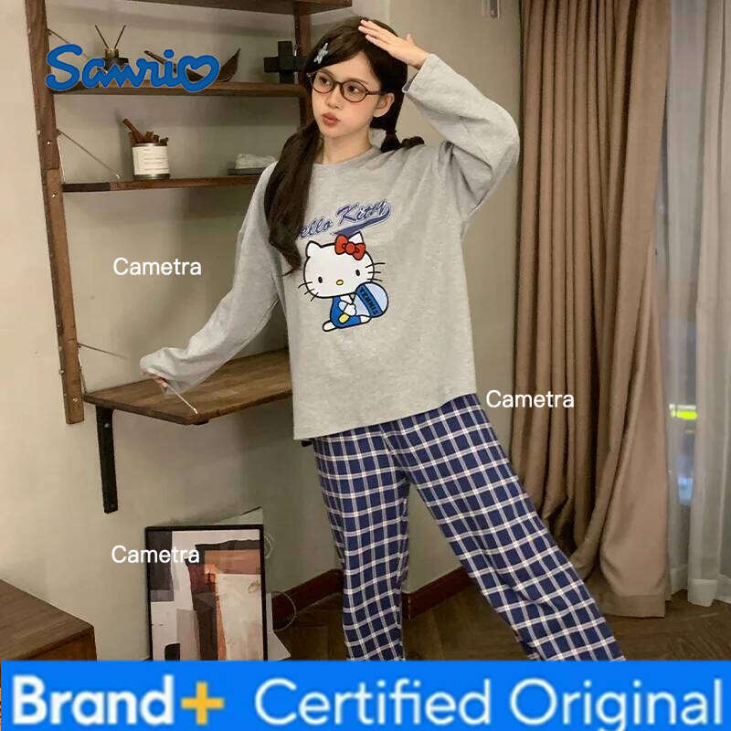 Sanrio Hello Kitty Women Pajama Sets Kawaii Cartoon Young Girl Autumn and Winter Sleeves Long Pants Student Homewear New H260112