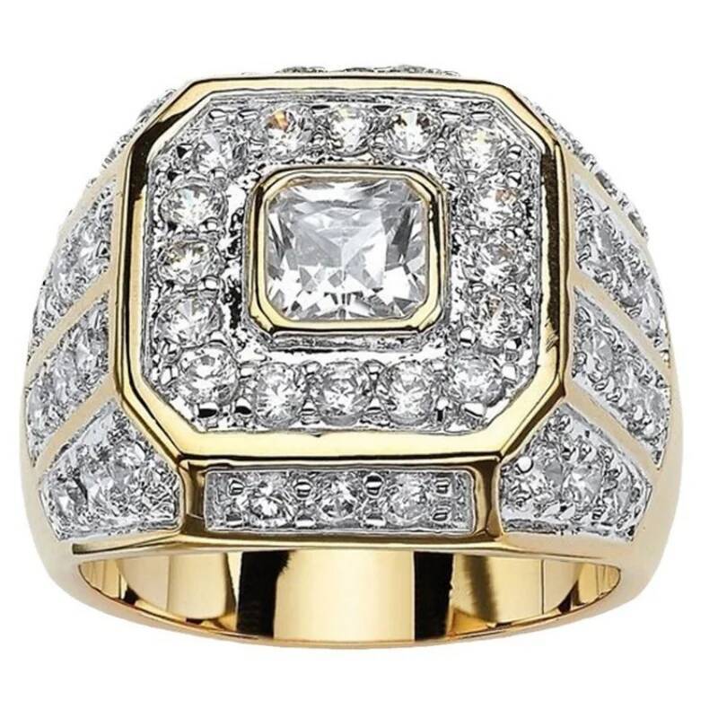 Hot Selling Gold Plated Rings For Men Zirconia Jewelry Hiphop Ring Wholesale Size 7-13